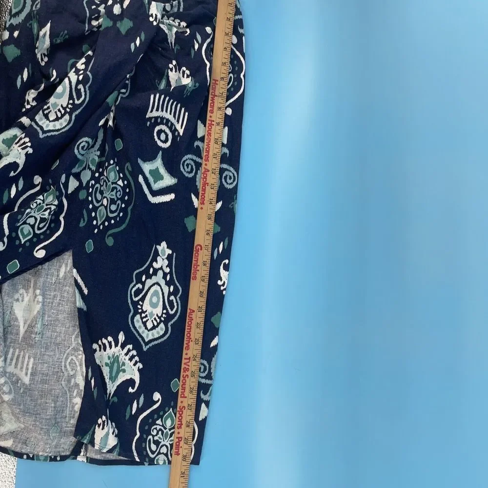 G By Giuliana Skirt Womens Sz 0 Faux Sarong‎ Blue Midi Linen Blend Coastal Beach